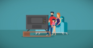 imagen de una familia viendo la televisión en el día internacional de la televisión